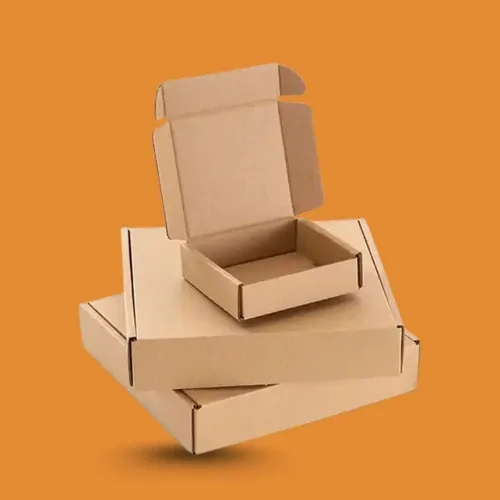 Open kraft mailer box with a second box beneath it